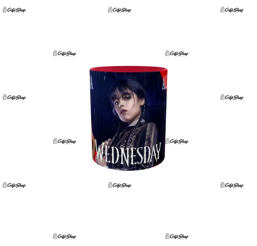 Wednesday (nume), cana din ceramica, 330ml, personalizata cu 2 poze si text model 3367